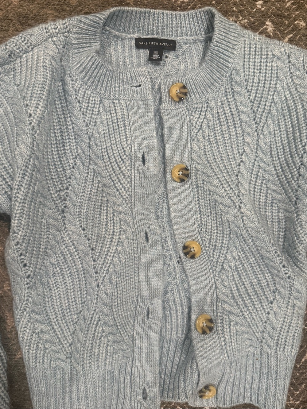 Saks Fifth Avenue Blue Cable Knit Cropped Cardigan Sweater XS
